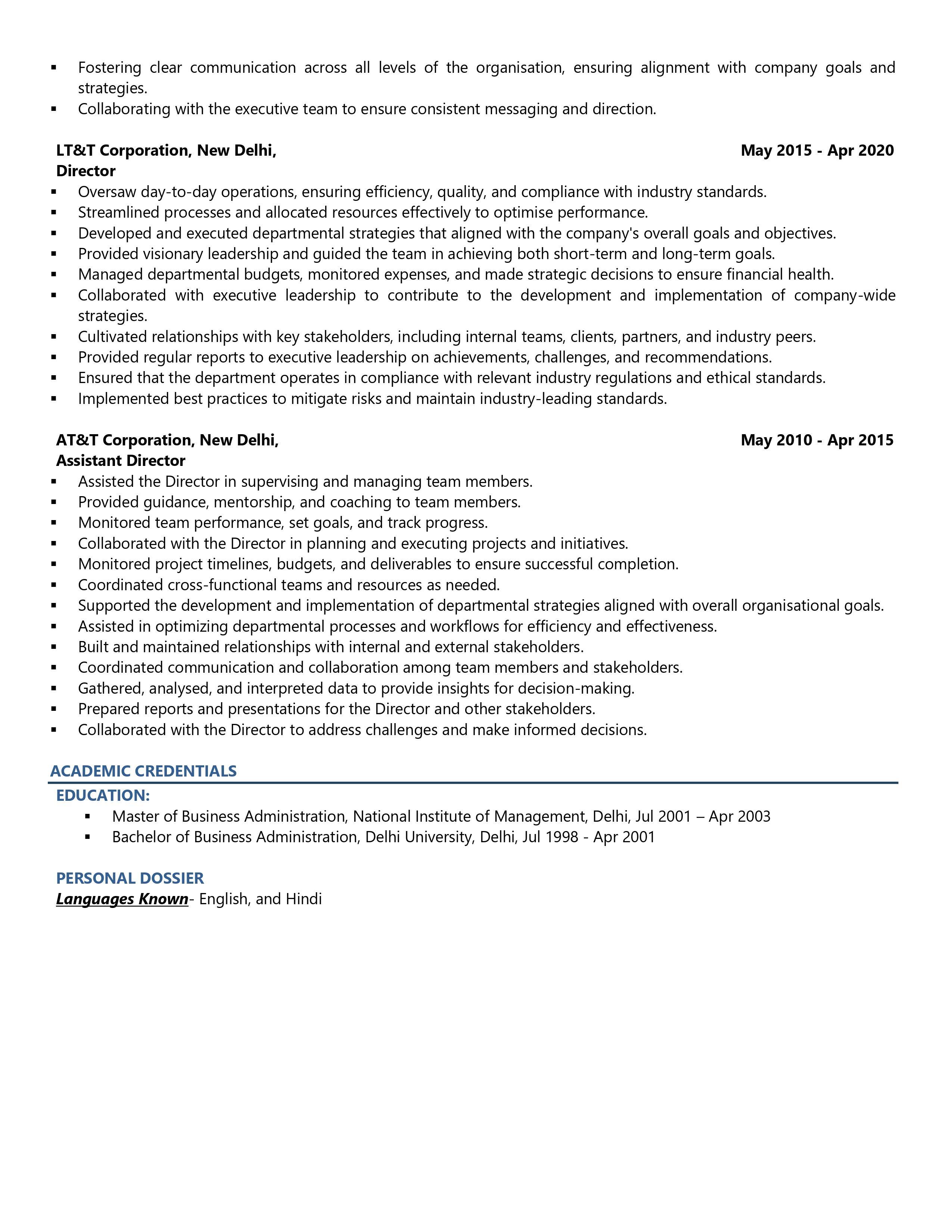 Senior Vice President - Resume Example & Template