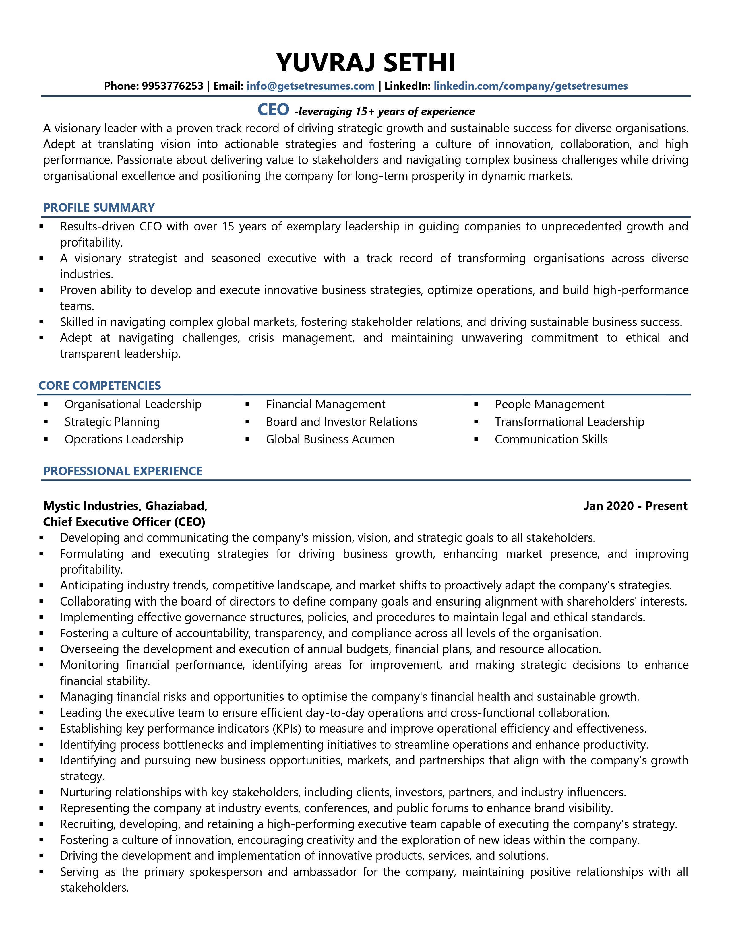 Chief Executive Officer (CEO) - Resume Example & Template