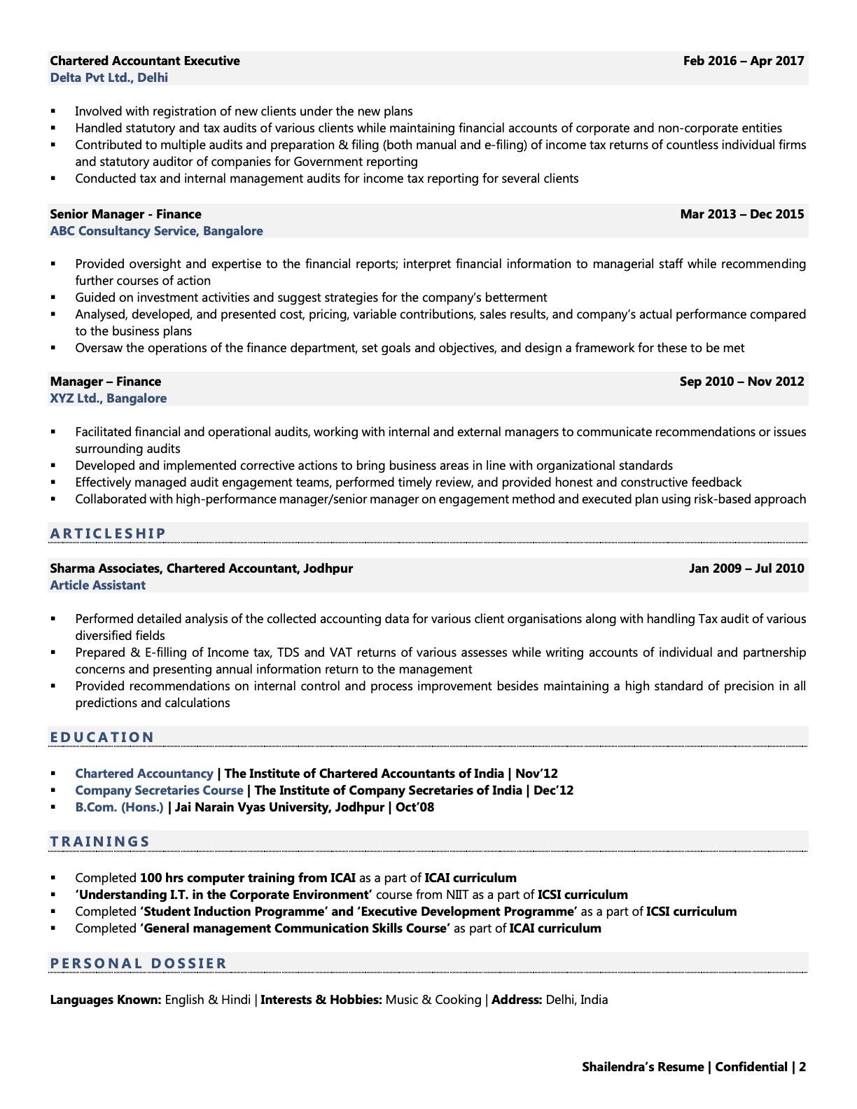 resume writing format ca foundation