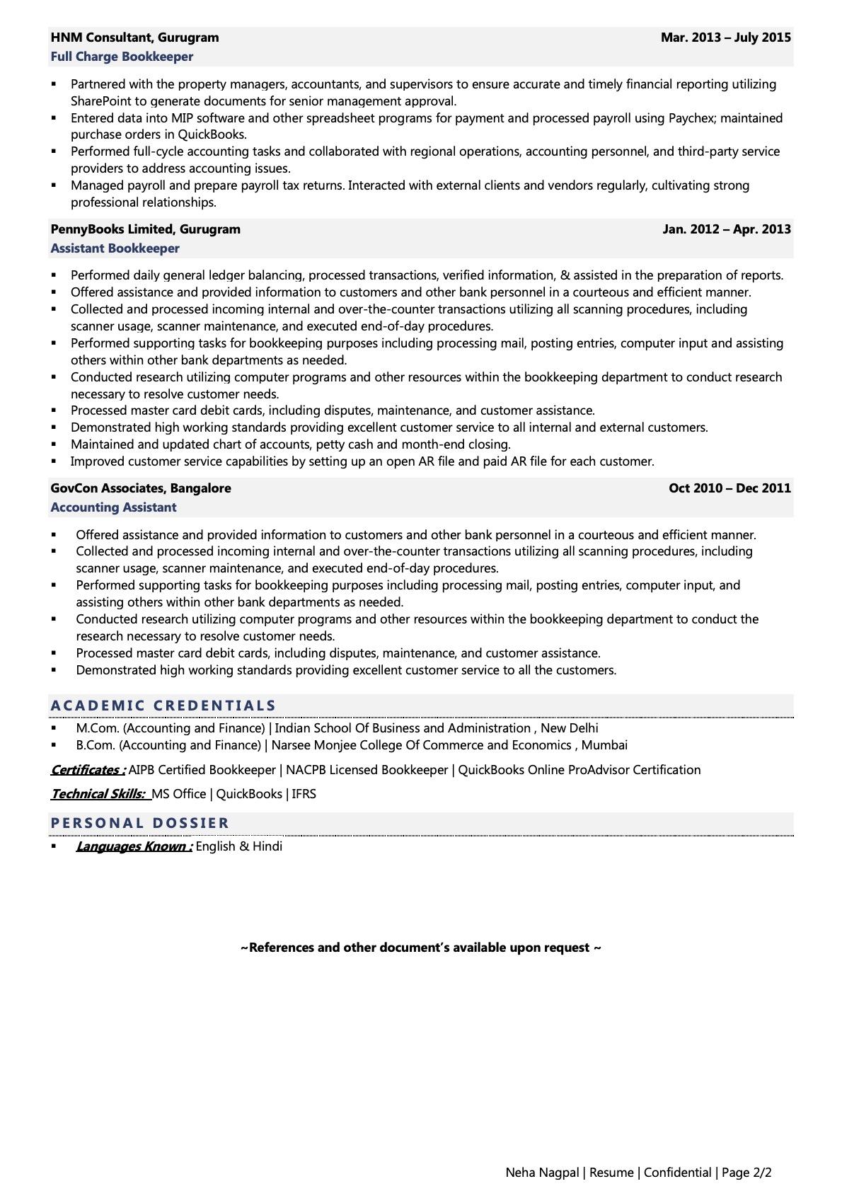 Bookkeeper - Resume Example & Template