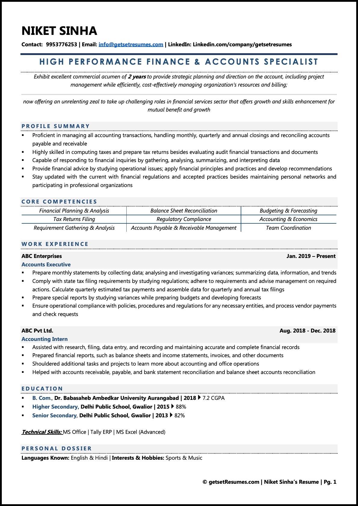 Accounts Executive - Resume Example & Template