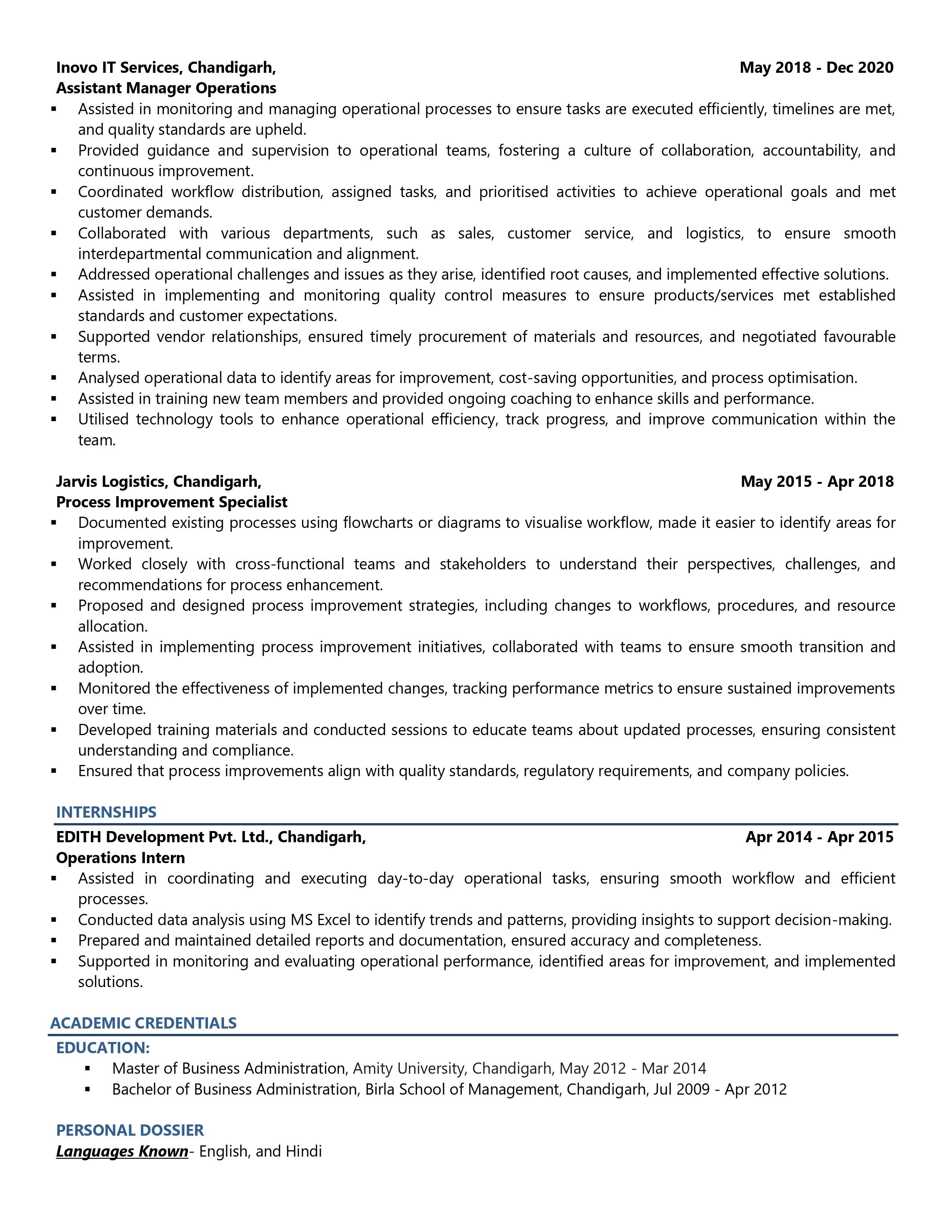 Operations Manager - Resume Example & Template
