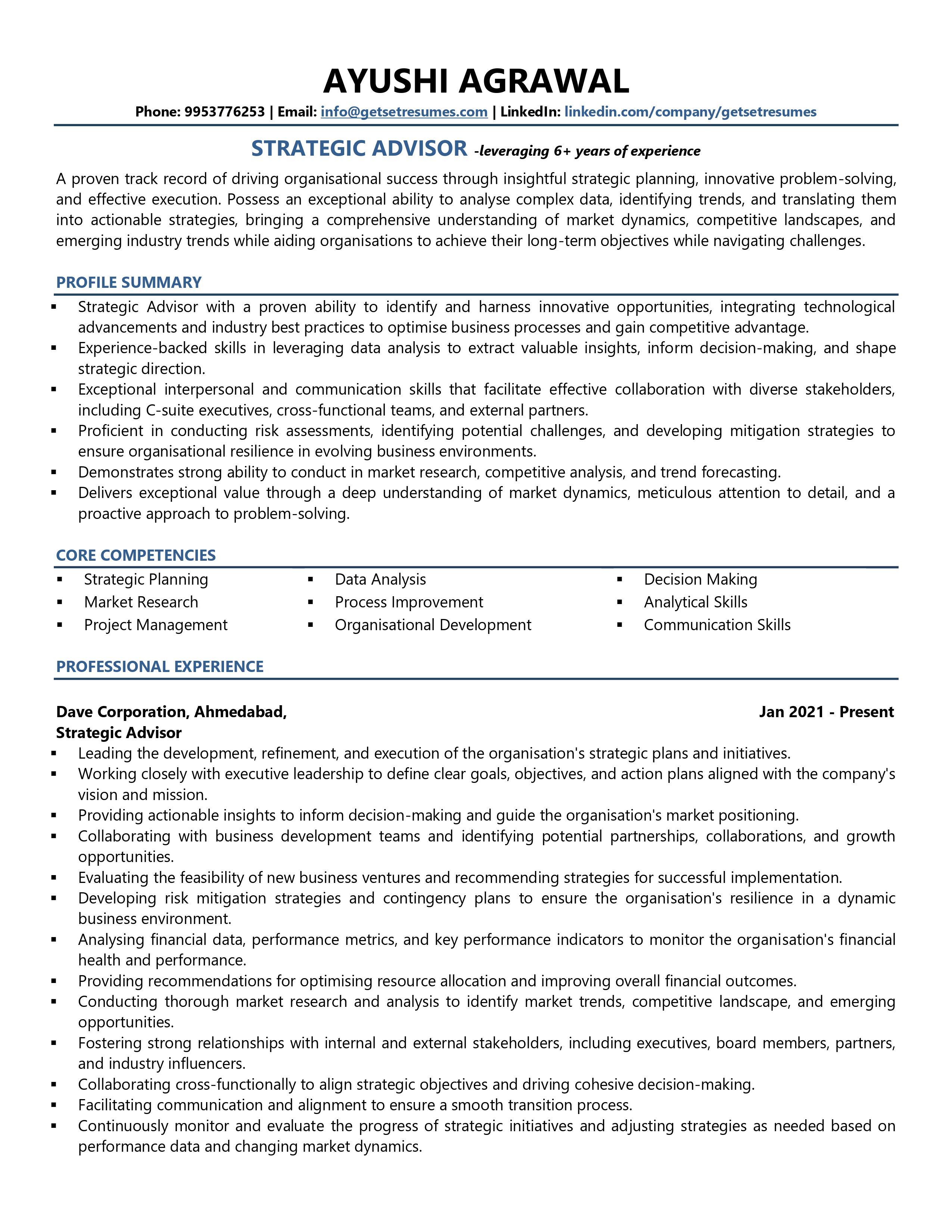 Strategic Advisor - Resume Example & Template