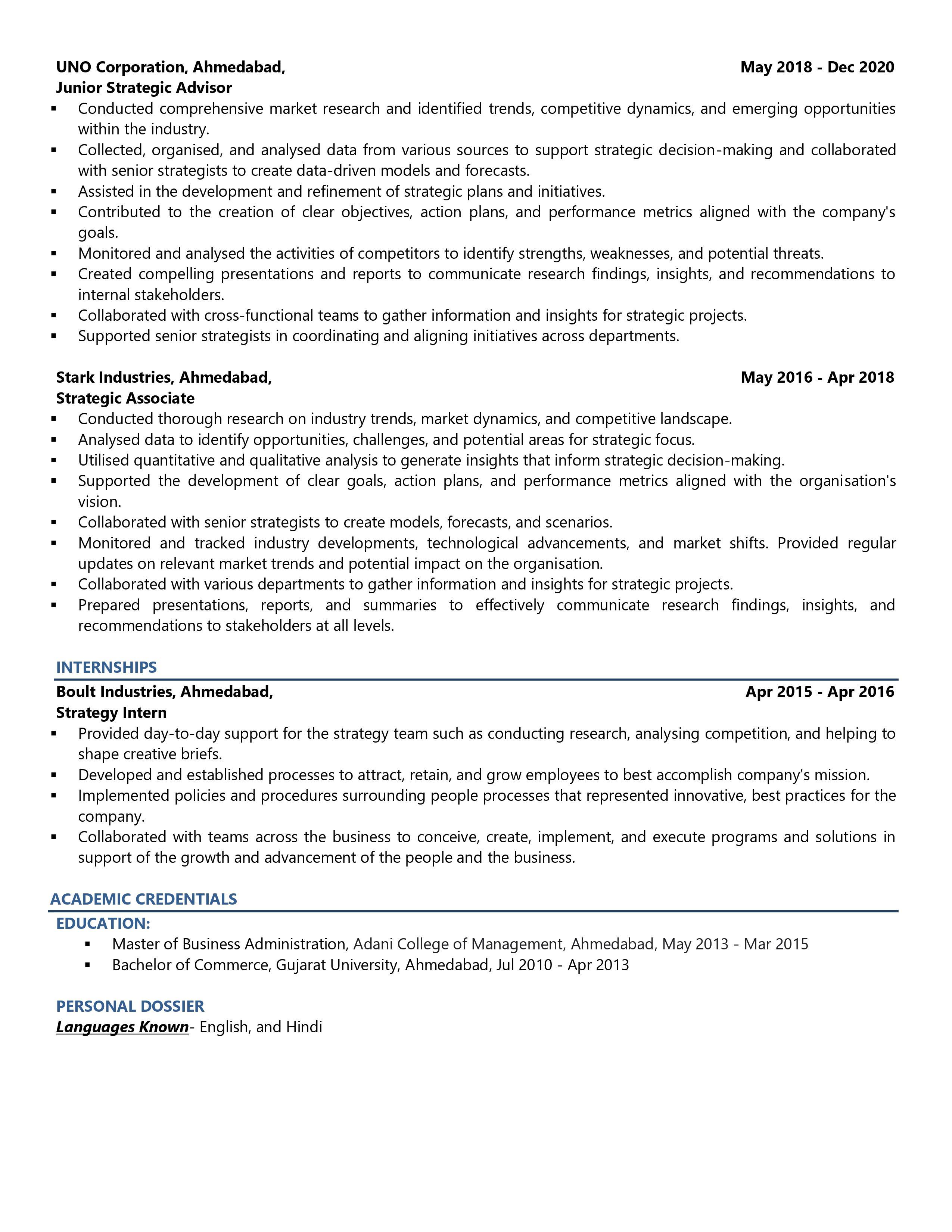 Strategic Advisor - Resume Example & Template