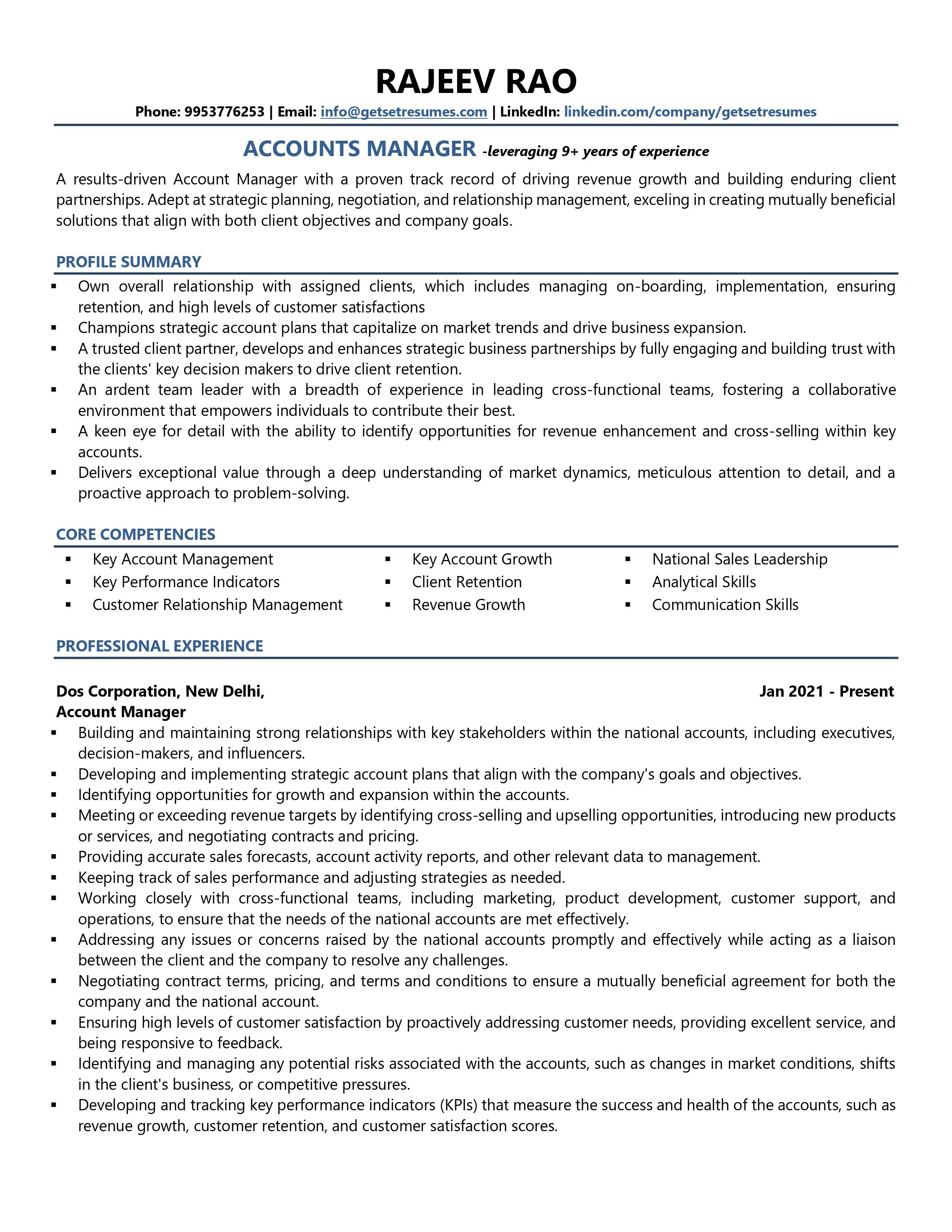 Account Manager - Resume Example & Template