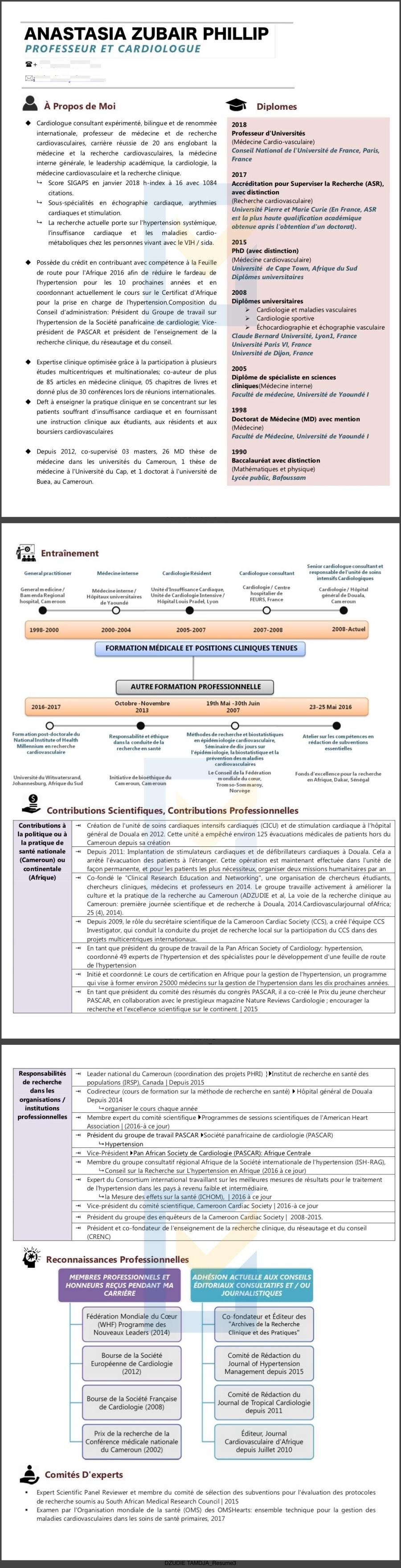 Cardiologist Resume in French Language. We are one of the only firms that write French resumes as well.