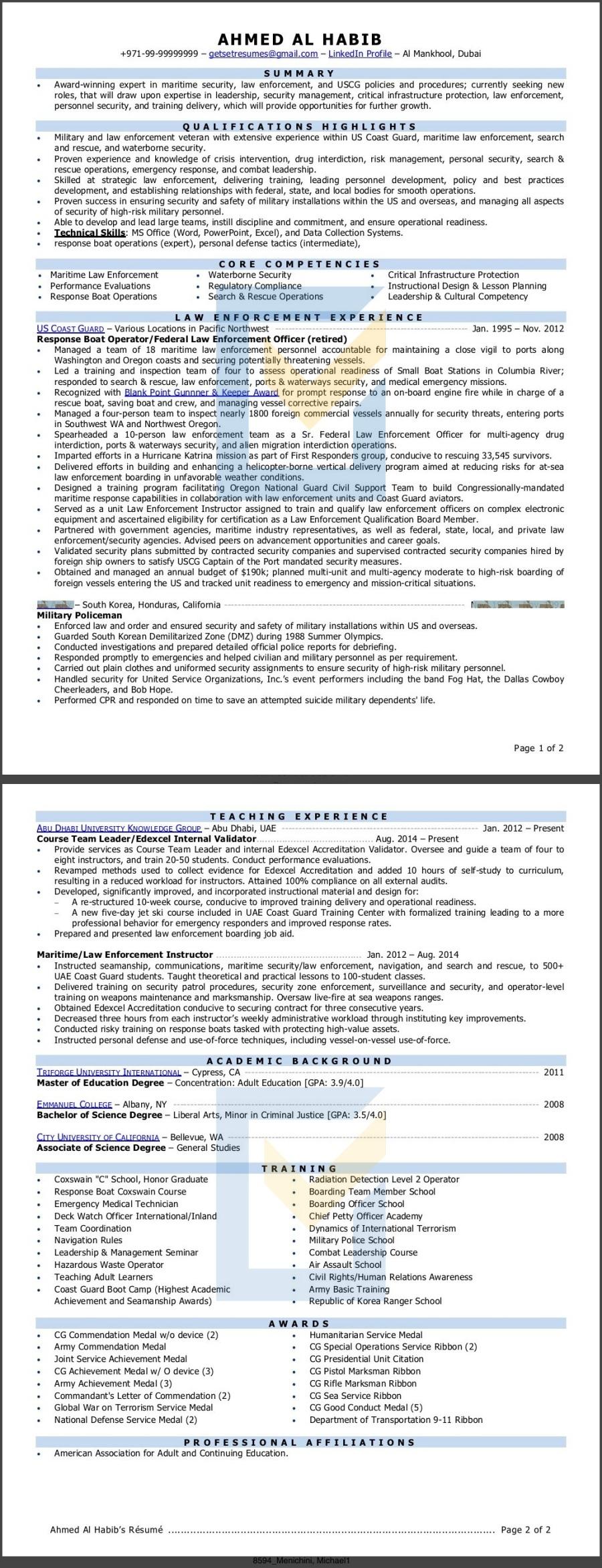 Law Enforcement Police Officer Resume