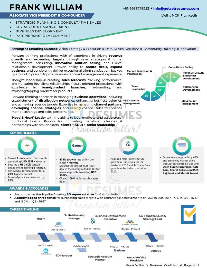 Resume Sample of AVP Sales at Gartner & Key Account Manager - GetSetResumes