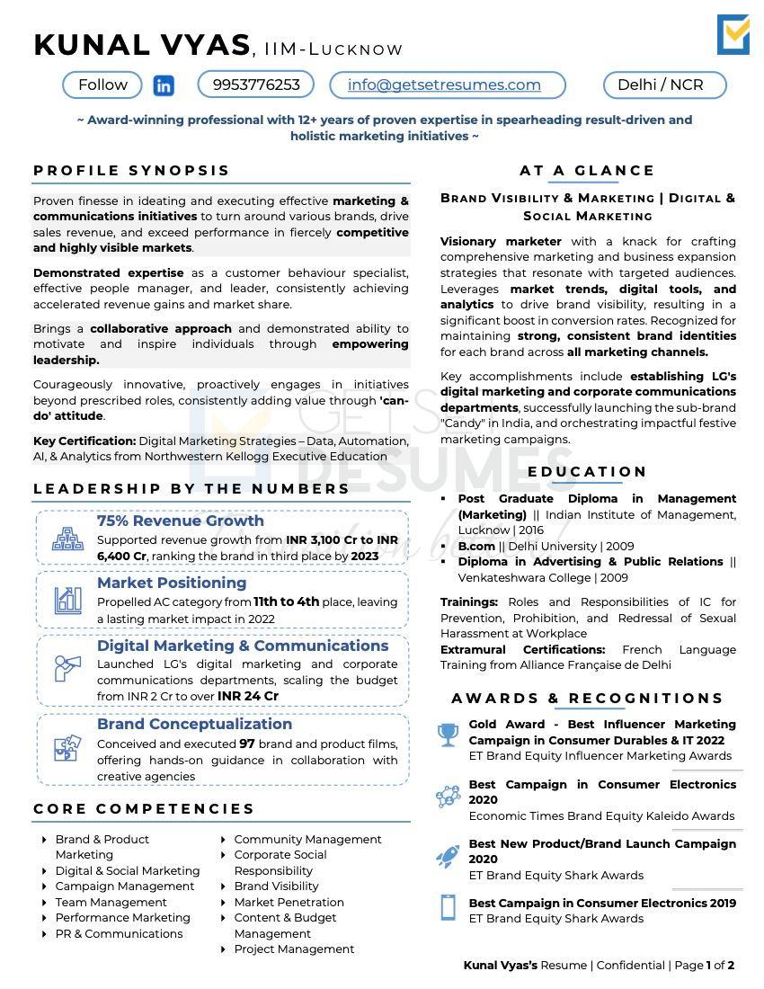 Sample Resume of Branding Expert & Presiding Marketing Officer in Consumer Electronics by GetSetResumes
